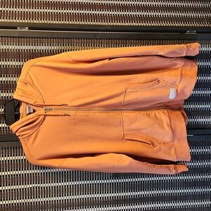 Eddie Bauer jersey knit jacket, pockets, hood, smokey burnt orange color XL